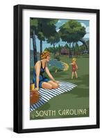 South Carolina - Lake and Picnic Scene-Lantern Press-Framed Art Print