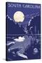 South Carolina - Lake at Night-Lantern Press-Stretched Canvas