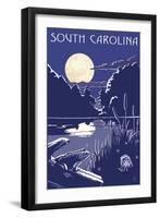 South Carolina - Lake at Night-Lantern Press-Framed Art Print