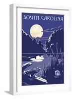 South Carolina - Lake at Night-Lantern Press-Framed Art Print