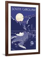 South Carolina - Lake at Night-Lantern Press-Framed Art Print