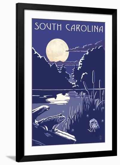 South Carolina - Lake at Night-Lantern Press-Framed Art Print