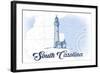 South Carolina - Lighthouse - Blue - Coastal Icon-Lantern Press-Framed Art Print