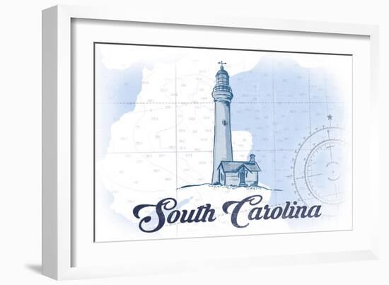 South Carolina - Lighthouse - Blue - Coastal Icon-Lantern Press-Framed Art Print