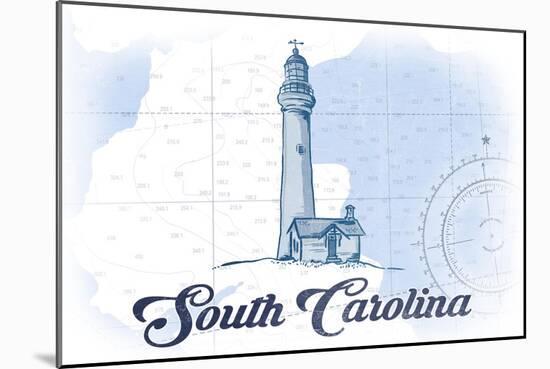 South Carolina - Lighthouse - Blue - Coastal Icon-Lantern Press-Mounted Art Print