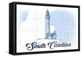 South Carolina - Lighthouse - Blue - Coastal Icon-Lantern Press-Framed Stretched Canvas