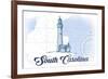 South Carolina - Lighthouse - Blue - Coastal Icon-Lantern Press-Framed Premium Giclee Print