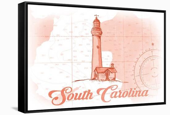 South Carolina - Lighthouse - Coral - Coastal Icon-Lantern Press-Framed Stretched Canvas