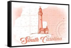 South Carolina - Lighthouse - Coral - Coastal Icon-Lantern Press-Framed Stretched Canvas