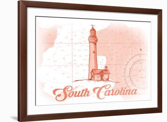 South Carolina - Lighthouse - Coral - Coastal Icon-Lantern Press-Framed Premium Giclee Print