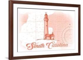 South Carolina - Lighthouse - Coral - Coastal Icon-Lantern Press-Framed Premium Giclee Print