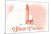 South Carolina - Lighthouse - Coral - Coastal Icon-Lantern Press-Mounted Premium Giclee Print