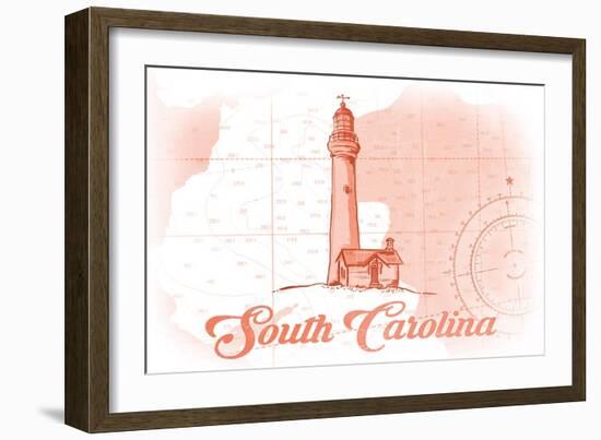 South Carolina - Lighthouse - Coral - Coastal Icon-Lantern Press-Framed Art Print