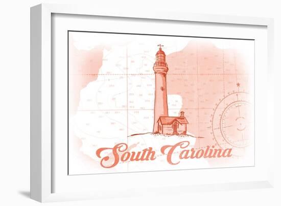 South Carolina - Lighthouse - Coral - Coastal Icon-Lantern Press-Framed Art Print