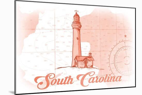 South Carolina - Lighthouse - Coral - Coastal Icon-Lantern Press-Mounted Art Print