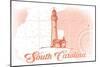 South Carolina - Lighthouse - Coral - Coastal Icon-Lantern Press-Mounted Art Print