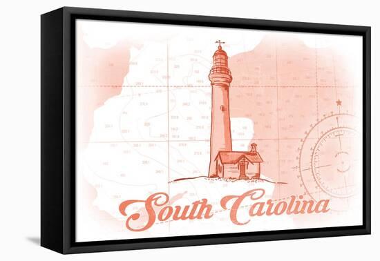 South Carolina - Lighthouse - Coral - Coastal Icon-Lantern Press-Framed Stretched Canvas