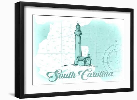 South Carolina - Lighthouse - Teal - Coastal Icon-Lantern Press-Framed Art Print