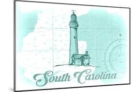 South Carolina - Lighthouse - Teal - Coastal Icon-Lantern Press-Mounted Art Print