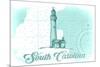 South Carolina - Lighthouse - Teal - Coastal Icon-Lantern Press-Mounted Premium Giclee Print