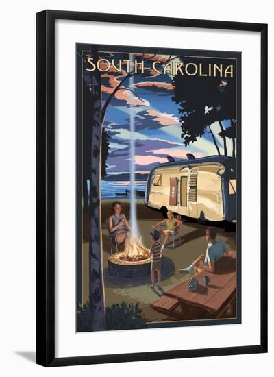 South Carolina - Retro Camper and Lake-Lantern Press-Framed Art Print