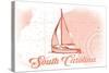 South Carolina - Sailboat - Coral - Coastal Icon-Lantern Press-Stretched Canvas