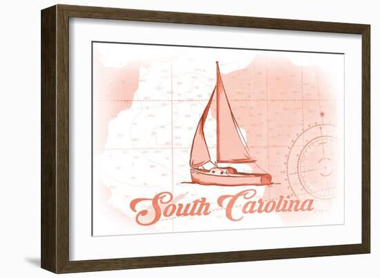 South Carolina - Sailboat - Coral - Coastal Icon-Lantern Press-Framed Art Print