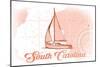 South Carolina - Sailboat - Coral - Coastal Icon-Lantern Press-Mounted Art Print