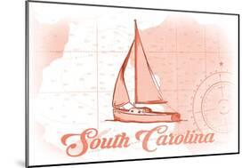 South Carolina - Sailboat - Coral - Coastal Icon-Lantern Press-Mounted Art Print