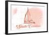 South Carolina - Sailboat - Coral - Coastal Icon-Lantern Press-Framed Art Print