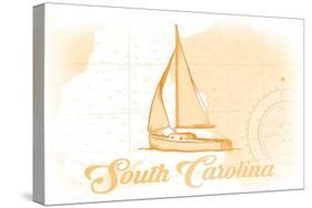 South Carolina - Sailboat - Yellow - Coastal Icon-Lantern Press-Stretched Canvas