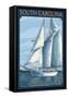 South Carolina Sailboat-Lantern Press-Framed Stretched Canvas