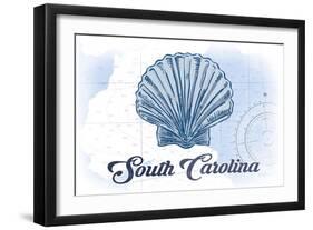 South Carolina - Scallop Shell - Blue- Coastal Icon-Lantern Press-Framed Art Print