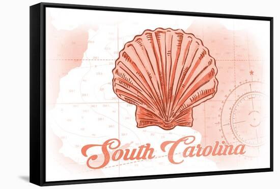 South Carolina - Scallop Shell - Coral - Coastal Icon-Lantern Press-Framed Stretched Canvas