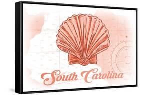 South Carolina - Scallop Shell - Coral - Coastal Icon-Lantern Press-Framed Stretched Canvas