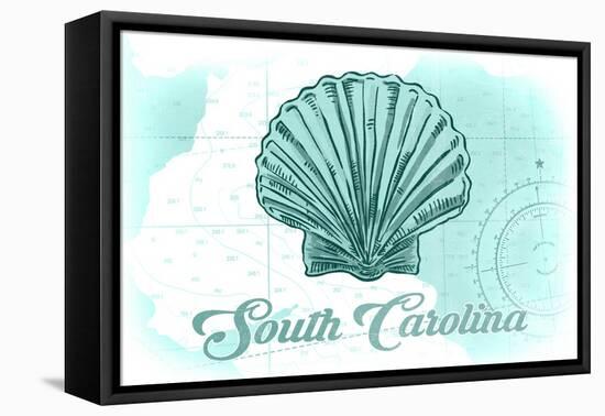 South Carolina - Scallop Shell - Teal - Coastal Icon-Lantern Press-Framed Stretched Canvas