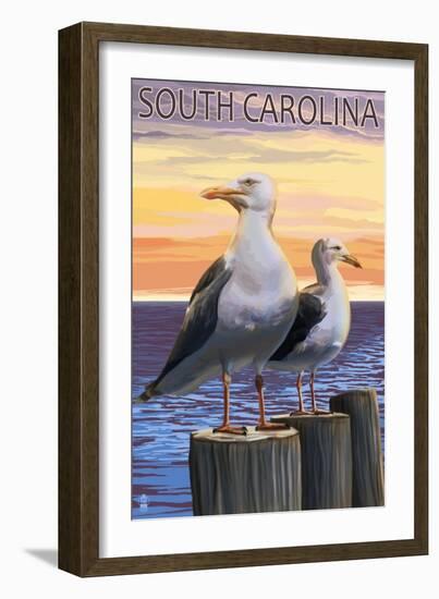 South Carolina - Sea Gulls-Lantern Press-Framed Art Print