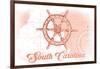 South Carolina - Ship Wheel - Coral - Coastal Icon-Lantern Press-Framed Art Print