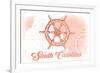 South Carolina - Ship Wheel - Coral - Coastal Icon-Lantern Press-Framed Art Print