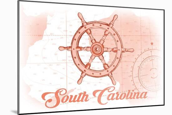 South Carolina - Ship Wheel - Coral - Coastal Icon-Lantern Press-Mounted Art Print