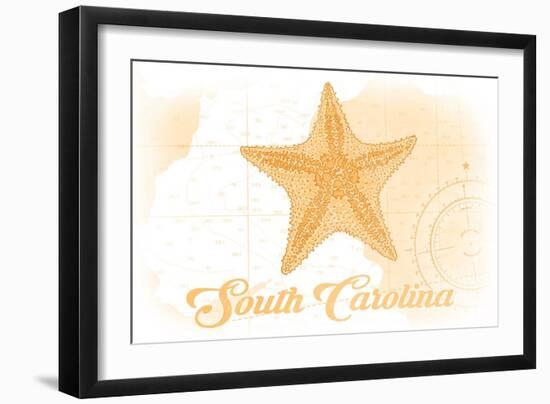 South Carolina - Starfish - Yellow - Coastal Icon-Lantern Press-Framed Art Print