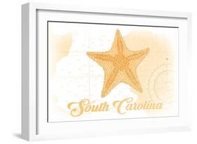 South Carolina - Starfish - Yellow - Coastal Icon-Lantern Press-Framed Art Print