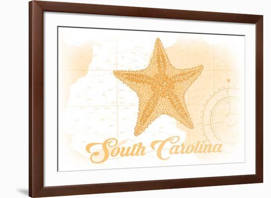 South Carolina - Starfish - Yellow - Coastal Icon-Lantern Press-Framed Premium Giclee Print