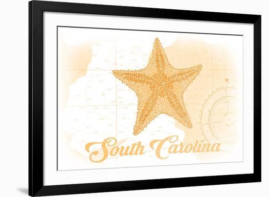 South Carolina - Starfish - Yellow - Coastal Icon-Lantern Press-Framed Premium Giclee Print