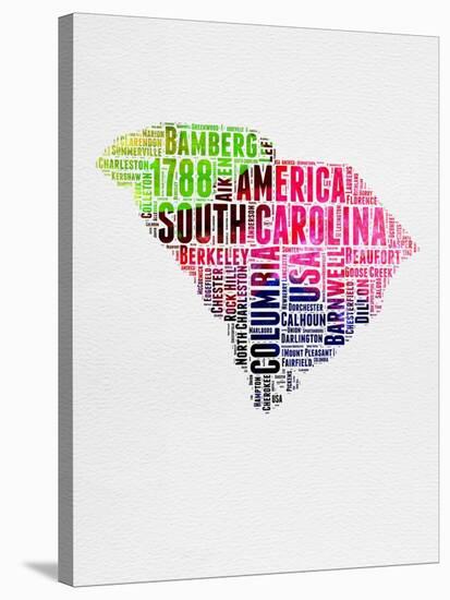 South Carolina Watercolor Word Cloud-NaxArt-Stretched Canvas