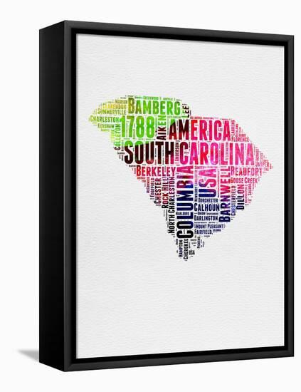 South Carolina Watercolor Word Cloud-NaxArt-Framed Stretched Canvas