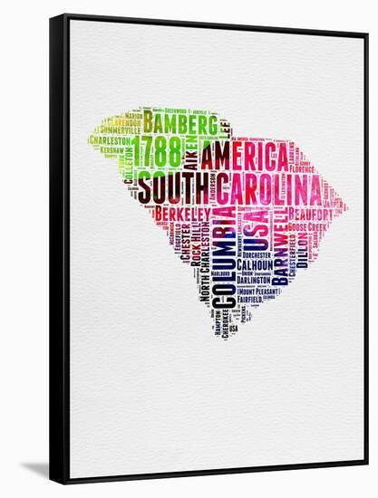 South Carolina Watercolor Word Cloud-NaxArt-Framed Stretched Canvas