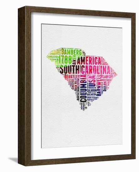 South Carolina Watercolor Word Cloud-NaxArt-Framed Art Print