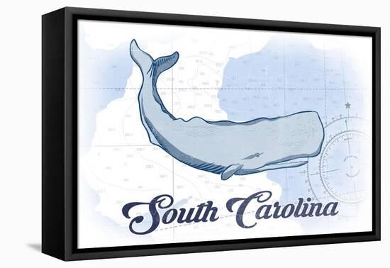 South Carolina - Whale - Blue - Coastal Icon-Lantern Press-Framed Stretched Canvas