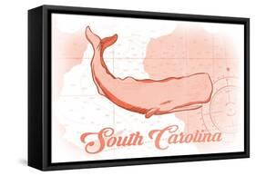South Carolina - Whale - Coral - Coastal Icon-Lantern Press-Framed Stretched Canvas